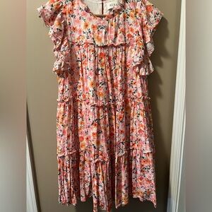 Aura Pink and Orange Floral Dress | Size Medium